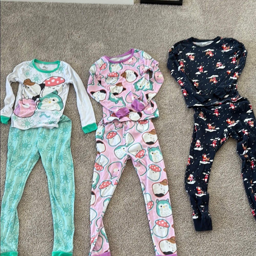 3 sets of Girls pajamas size 10 - Squishmallows and Old Navy Christmas Santa